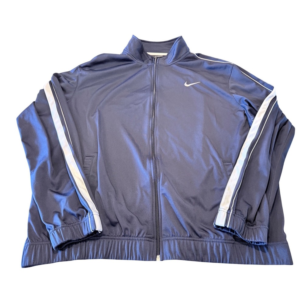 Nike Mens XL Track Jacket Navy Blue Full Zip Stripe Athletic Swoosh 411218-451‎